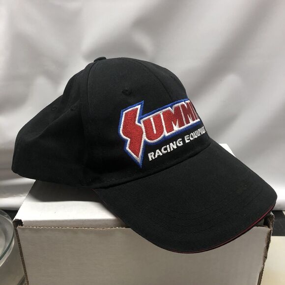 Summit Racing Equipment Hat Black Embroidered Logo Racing Cap American Flag - Picture 2 of 10